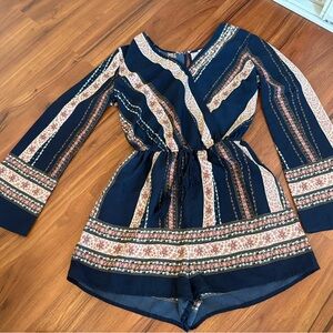 American Eagle Outfitters Navy and Pink Patterned Romper